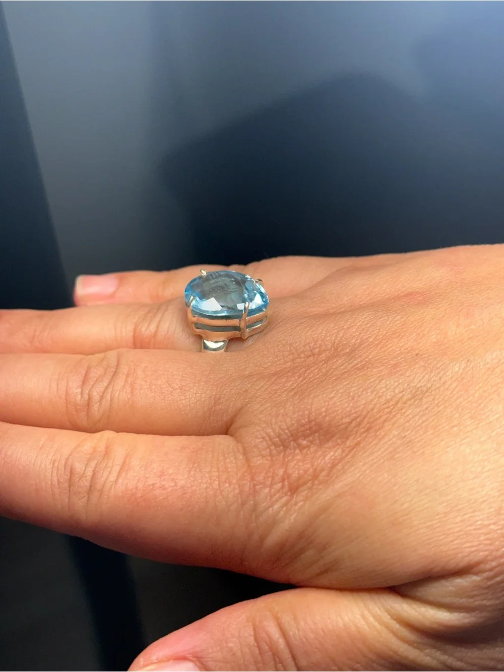 Natural Blue Topaz 10 Ct Pear Ring 925 Sterling Silver Certified